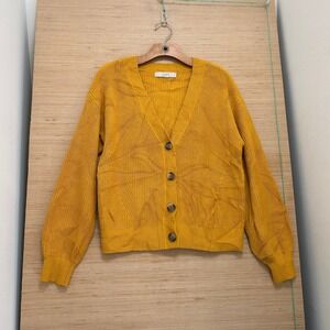 LOFT Mustard Yellow Ribbed V-Neck Button Front Cardigan Sweater Mens Medium
